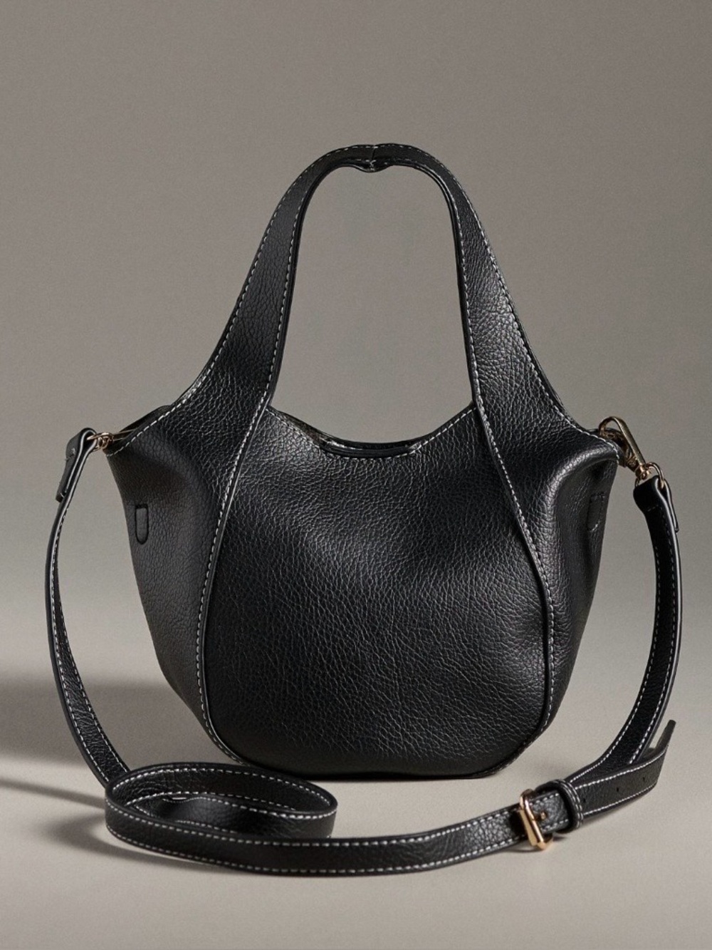 ANTHROPOLOGIE NWT Sonia Mini Slouchy Tote Bag Black Removable Crossbody Strap